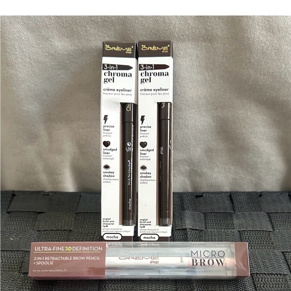 The Crème Shop 3-in-1 Chroma Gel Eyeliner - Mocha & Micro Brow Pencil - Auburn